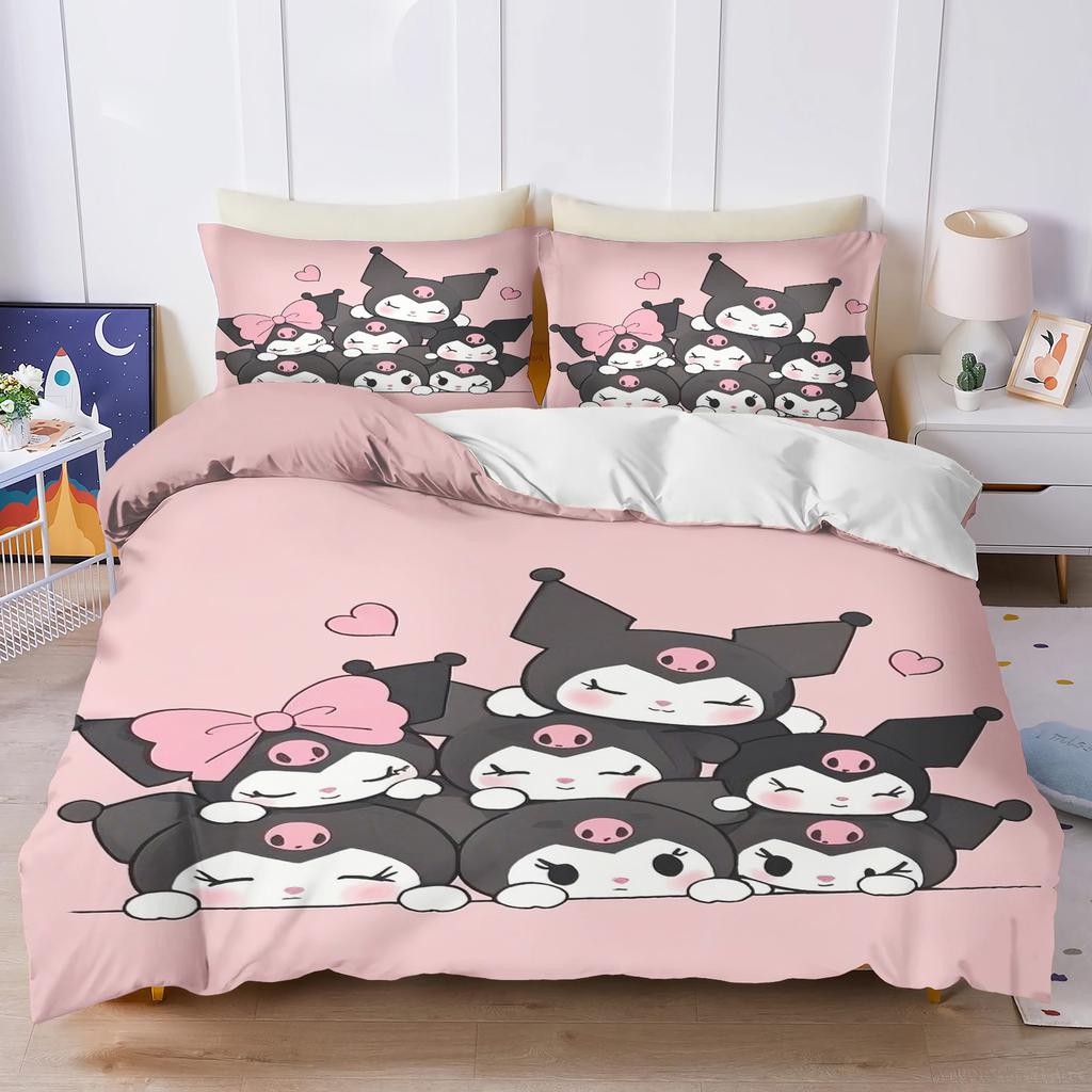 Sanrio Kuromi Comforte Bedroom Printed Cartoon Quilt Cover Bedding Set With Pillowcase Suitable For Children And Adults