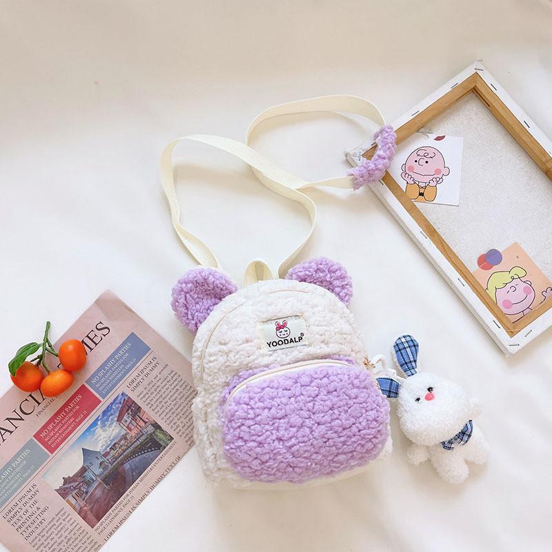Juxingda Adorable Plush Children's Backpack Soft Lambswool Bunny Keychain Design For Boys And Girls