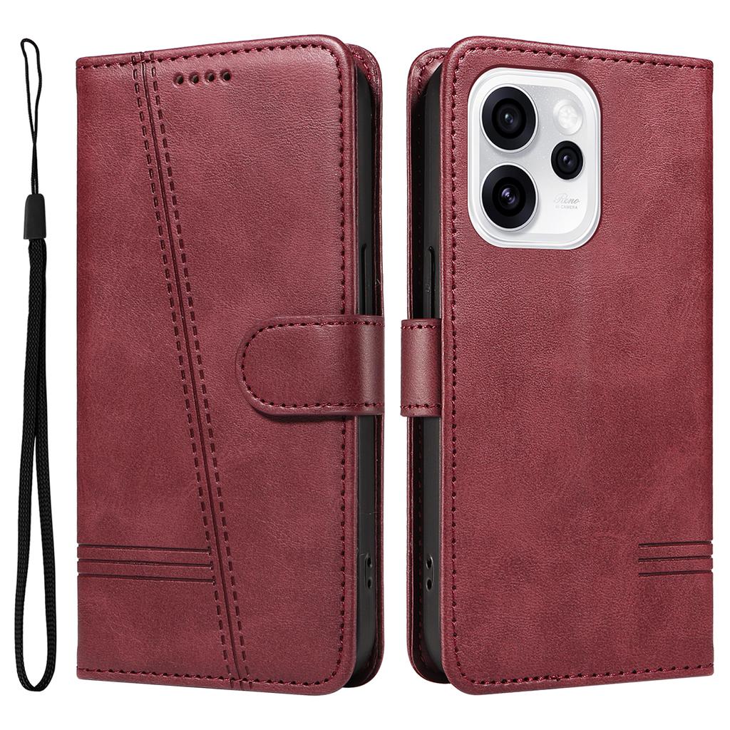Luxury Line Card Solt Wallet Flip Leather Phone Case For OPPO Reno 13 14 15 13F Find X8 Pro kickstand Bag Book Strap Cover