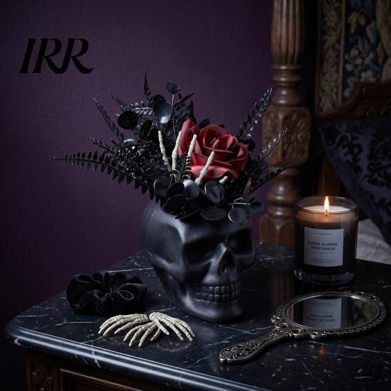 Spooky Skull Figurine Figurine, Black Red Rose Creepy Eyeballs Skeleton Halloween Lightweight Decoration Table Centerpiece for Tabletop, Desk, Mantel,