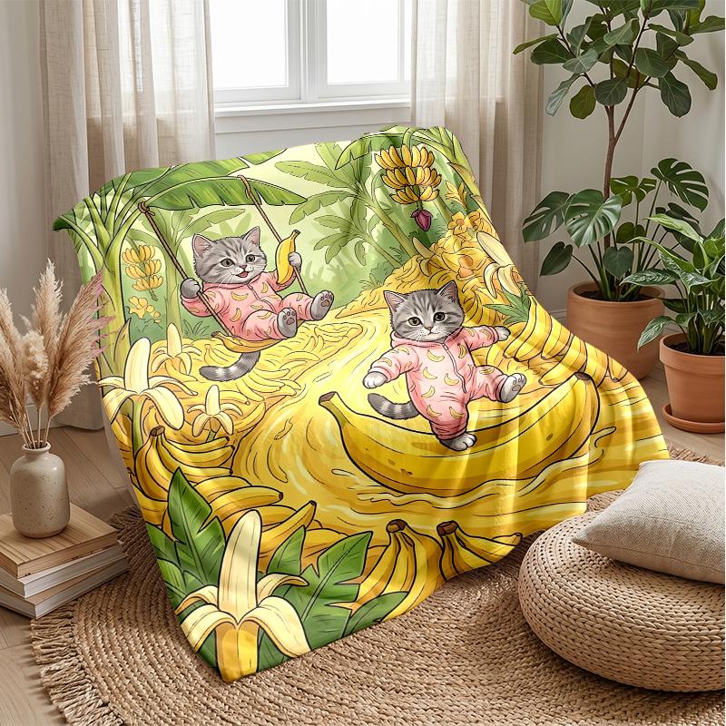 Kittens Hugging in Autumn Theme blanket Lightweight Warm Flannel Blanket Decorative Throw Blanket for Home Decoration
