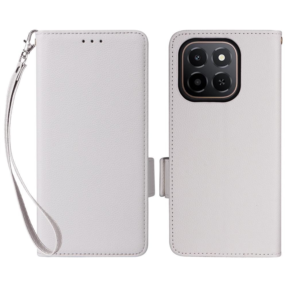 For Honor X6c 4G Case with Wrist Strap Litchi Texture PU Leather Wallet Phone Cover