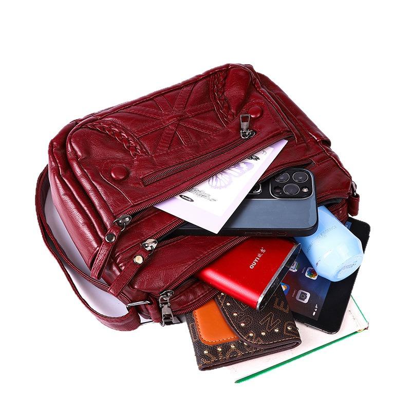 New women's casual fashion versatile multi-layer multi-pocket soft leather shoulder bag diagonal span bag mother bag