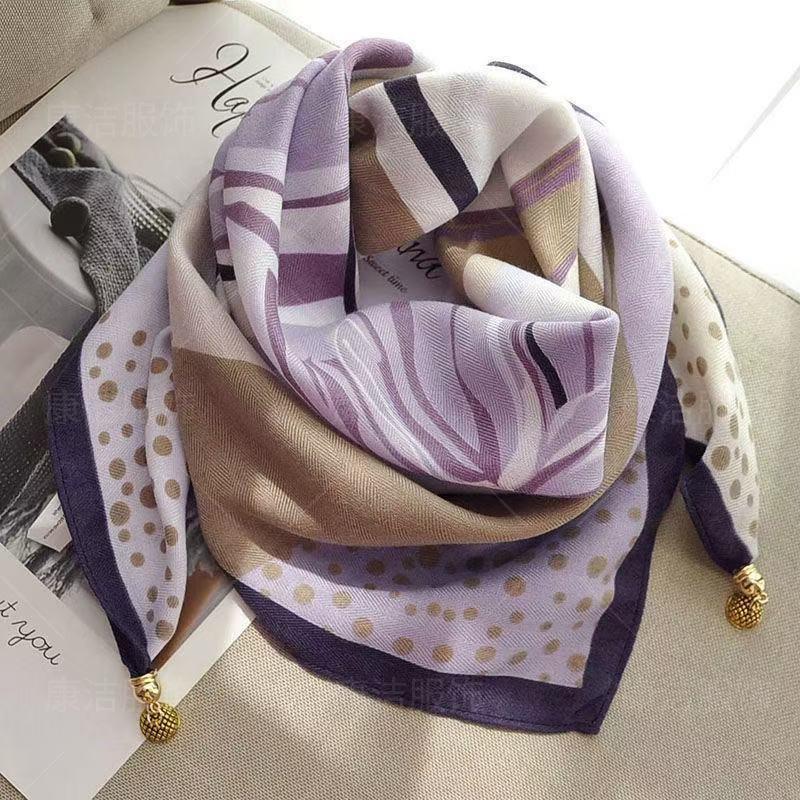 Chic Autumn/Winter Silk Scarf with Magnetic Golden Ball Clasp – Korean Style Neck Warmer