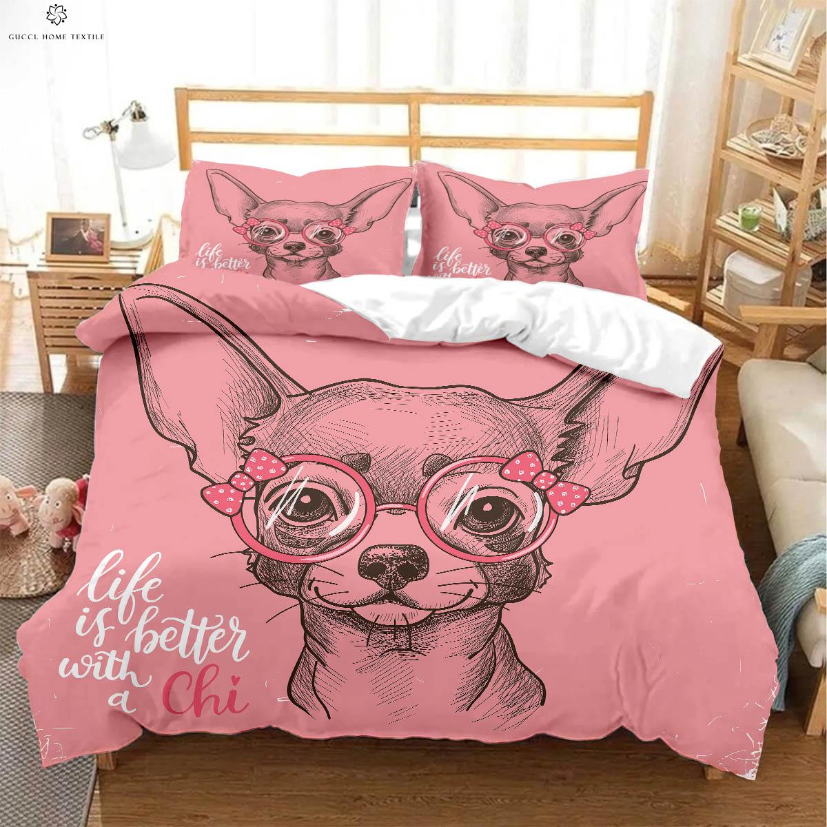 

Cute 3D Printed Dog Quilt Cover Set Polyester Bedding Pillowcase Children Gift 3 Pieces Funny Animal Design EU 135x200cm 2PCS