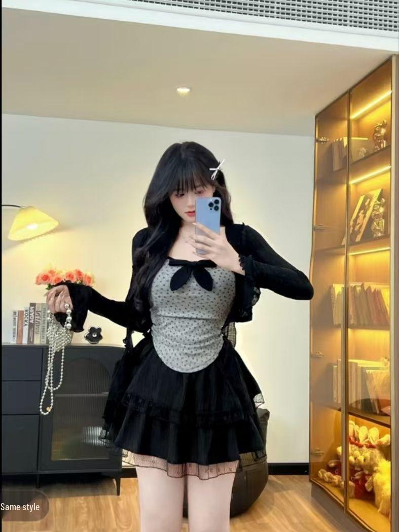 

Chic Bell Sleeve Cardigan, Camisole, and Lace Layered Skirt Set for Curvy Women 2XL (130-145 lbs)