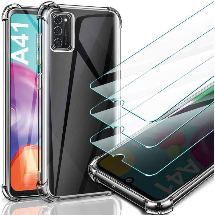 Coque pour Samsung A41 - DESTINATION TELECOM - Souple - Transparent - 3 films en verre trempé