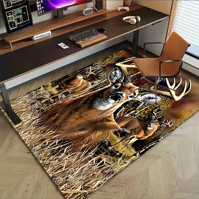 1PC Deer Hunting Anti-slip carpet, suitable for Office, bedroomand playrooms. It can also be used as a sofa footrest cover-W34