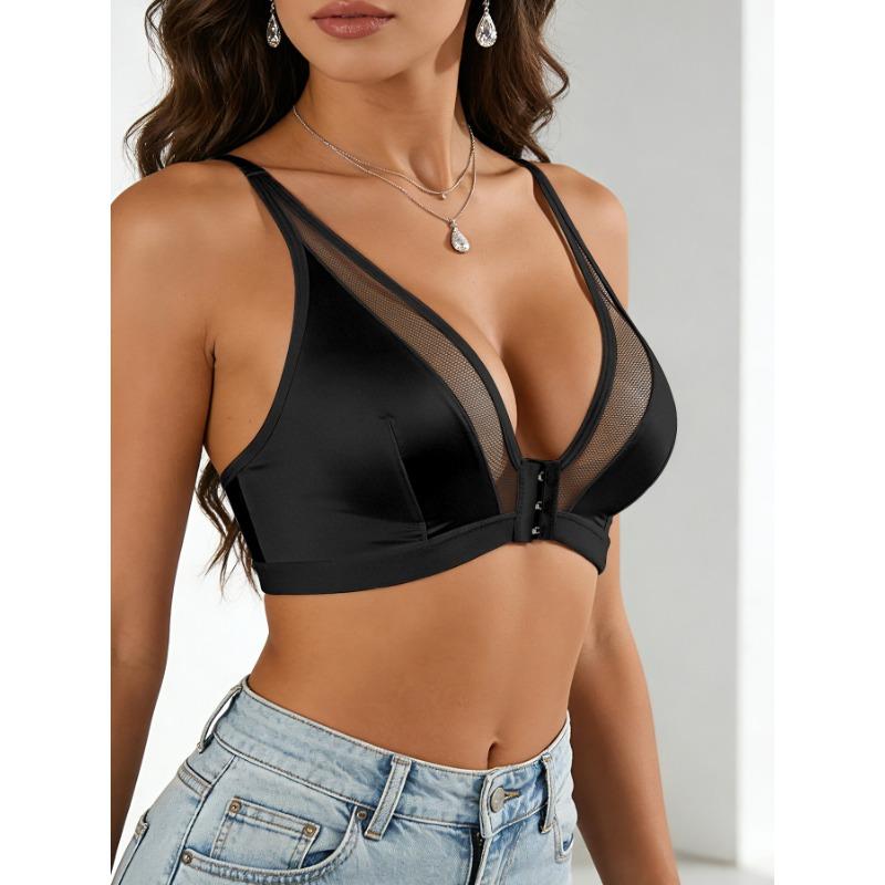 Plus Size Mesh Front Closure Push Up Bra