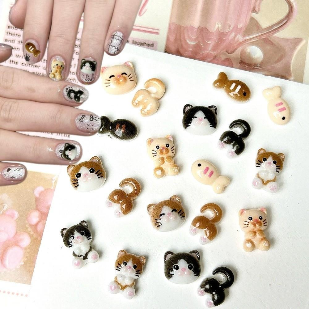 Little Fish Series Nail Art Charms Cartoon Mini Cat 3D Decorations Nail Decorations  for Nail Art