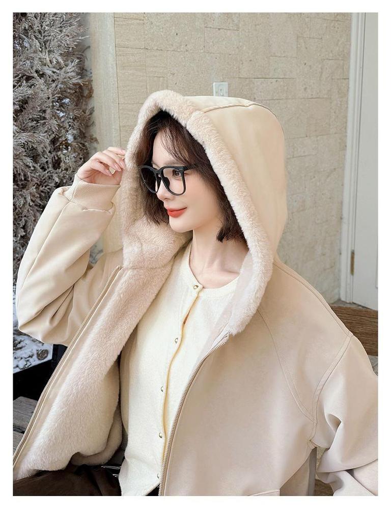 Unisex American-Style Hooded Fleece-Lined Winter Cotton Jacket with Faux Fur Trim
