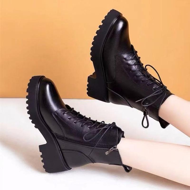 European American Minimalist Short Boots  New Plush Anti Slip Side Zipper Warm Snow Boots  Platform Shoes