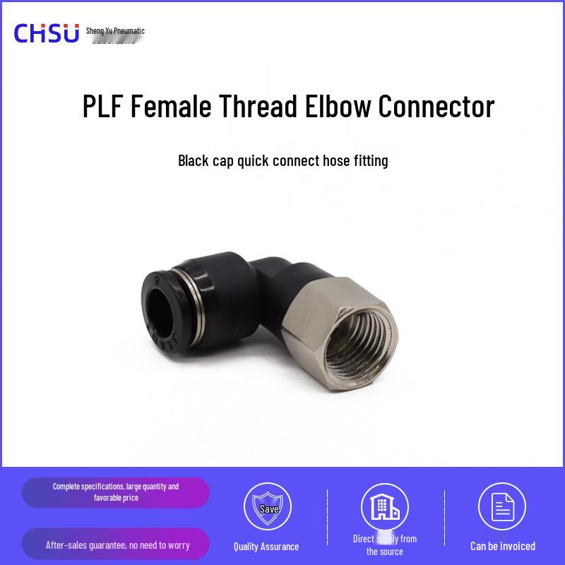 Pneumatic L-Type Elbow Push-in Connector, Black Nickel-Plated Brass, Internal Thread, PLF8-02/6-02, PLF10-04