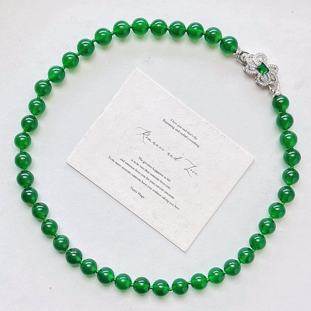 Vent 7A Vert Impérial Naturel Glace Transparent Chrysoprase Agate Collier Chaîne Clavicule Fidélité