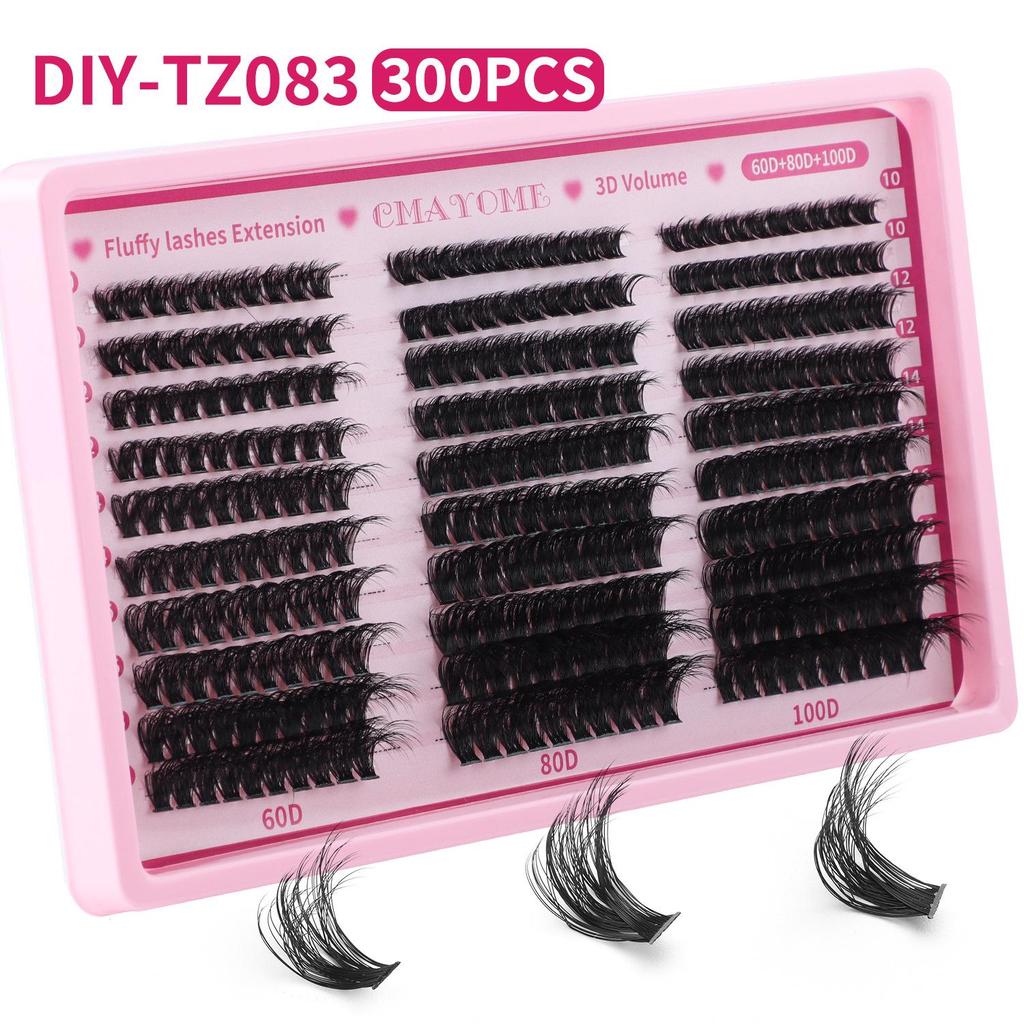 Cross-Border 300 Clusters D Curl Faux Eyelash Set: 10-18mm Dense Flower Cluster DIY Eyelashes