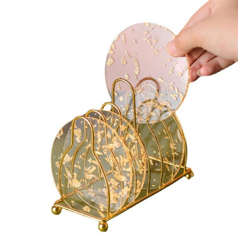 Acrylic Coaster Tea Cup Gold Foil Ins Same Creative Resin Table Mat Waterproof Heat-Resistant Mat Style Nordic Style