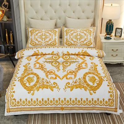 Luxury Golden Modern Style Digital Printing Cotton Fabric Bedding Set Duvet Cover Linen Fitted Sheet Pillowcases Home Textile