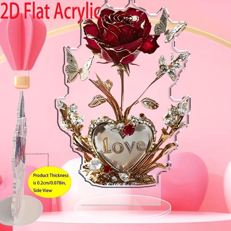 2D Flat Bohemiants Heart-shaped Rose Acrylic Desktop Decoration, Suitable for Wall Decoration, Porch, Room, Villa, Accents Home, Hallway, or Workplace