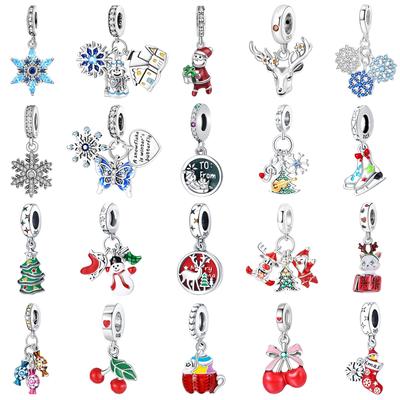 Original Copper Christmas Gift Snowflake Snowman Moose Beads Charms For Pan Bracelet Diy Women Jewellery