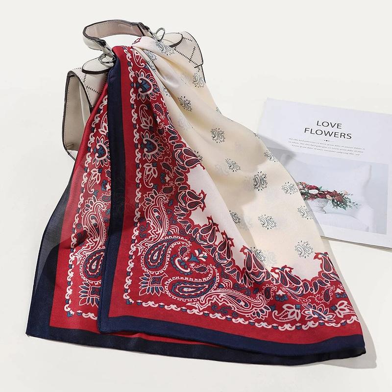 Eșarfă pătrată din mătase cu flori pentru femei, șal din satin, hijab pentru femeie, bandă de păr pentru încheietura mâinii, batică de lux 70*70cm Bandana Echarpe
