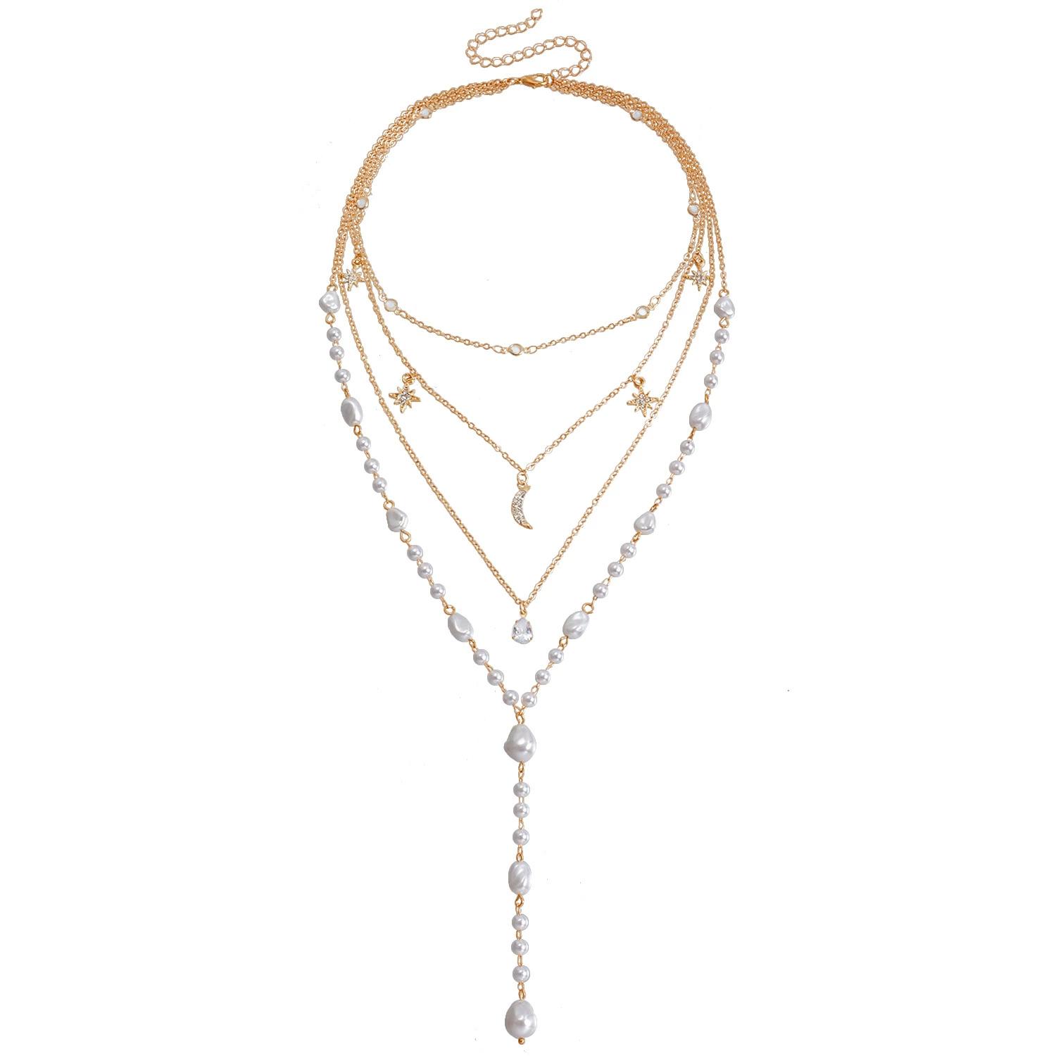 

Многослойное яркое барочное имитация жемчуга ожерелье-цепочка на шею в форме сердца для женщин, цепочка для свитера от холодного ветра золотой