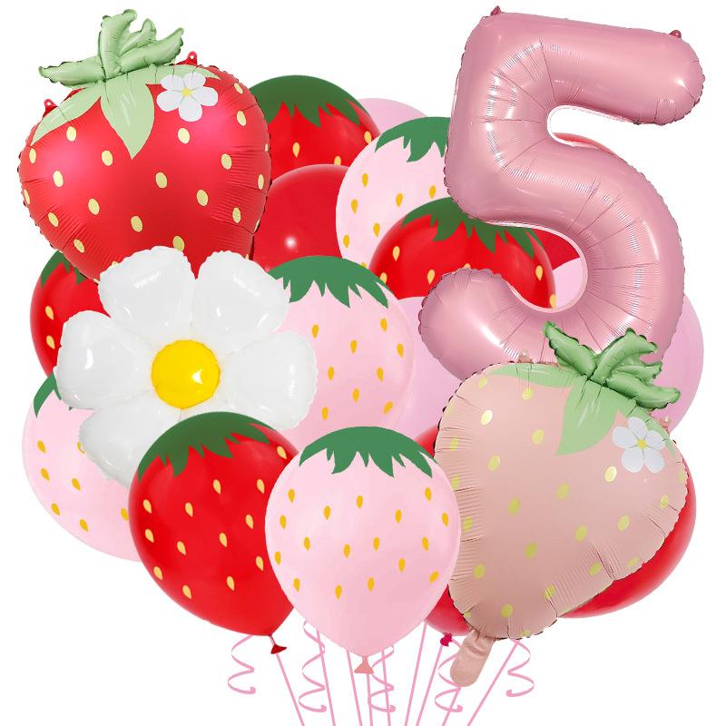 20pcs Strawberry Themed Party Decor Balloons Cute 12inch Strawberry Latex Balloon Kids Birthday Baby Shower Fruit Party Supplies