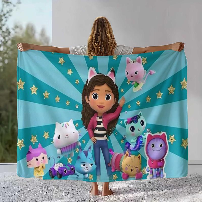Süßes Gabby's Puppenhaus Cartoon Mädchen Flanelldecke, Ultra Weiche Warme Plüschdecke für Zuhause Schlafzimmer Bett Sofa Abdeckung Camping Picknick