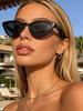 1Pc New Retro Oval Cat-Eye Sunglasses, Uv Protection, Face-Flattering, Suitable for Commuting and Travel