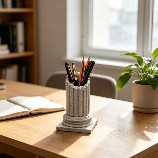 Vintage Roman Pillar Pen Holder, 3D Printed Column Stationery Container, Decorative Pencil Organizer Box for Home Office Desk