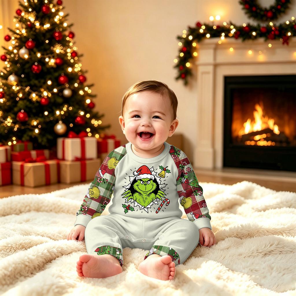 Passendes Familien-Weihnachtsdruck-Pyjama-Set Rundhalsausschnitt Langarm und Hose Loungewear für die Feiertage