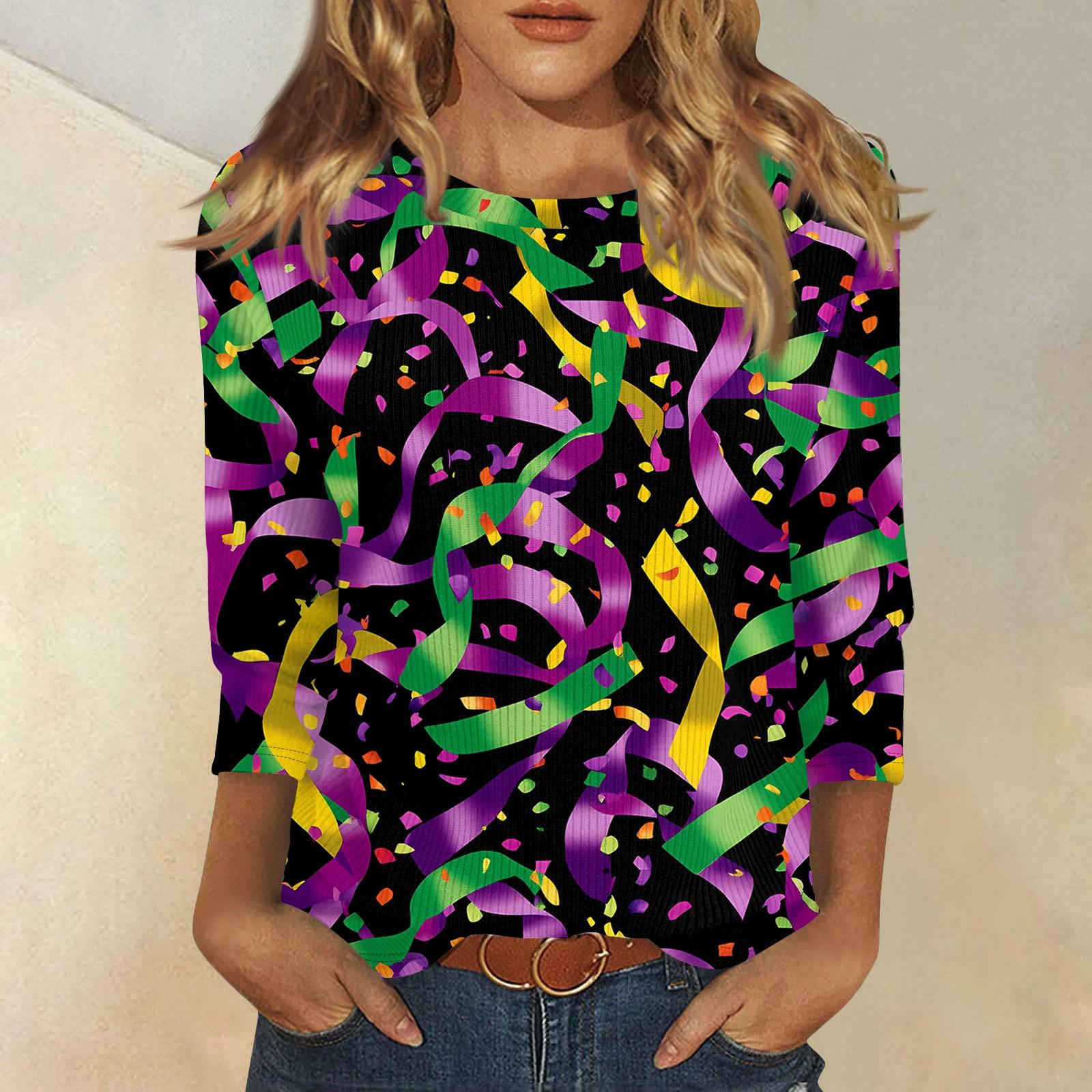 

Женская модная зимняя повседневная футболка с круглым вырезом и принтом в полоску с карнавальным принтом и рукавом три четверти Женская одежда XL чёрный