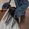 Hip Scarf Waistband Fringe Tie Belt Waist Cincher For Women Fashionable Outfits Skirt Wrap Clothing Black