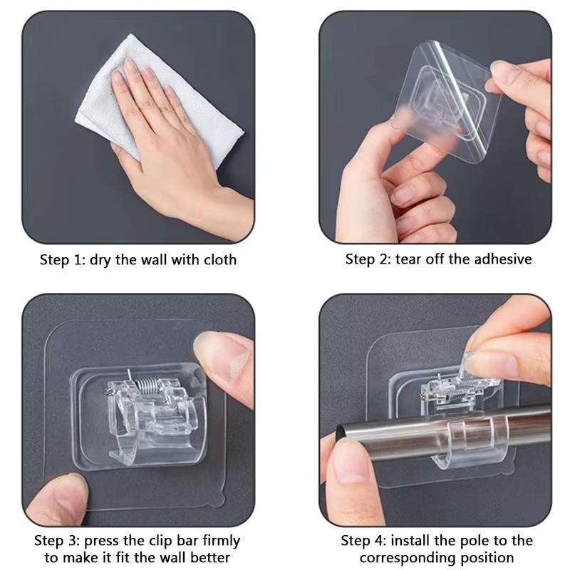 Self Adhesive Curtain Rod Bracket Punch-free Adjustable Curtain Bracket Clamp Hook Household Fixed Clip Hanging Holder