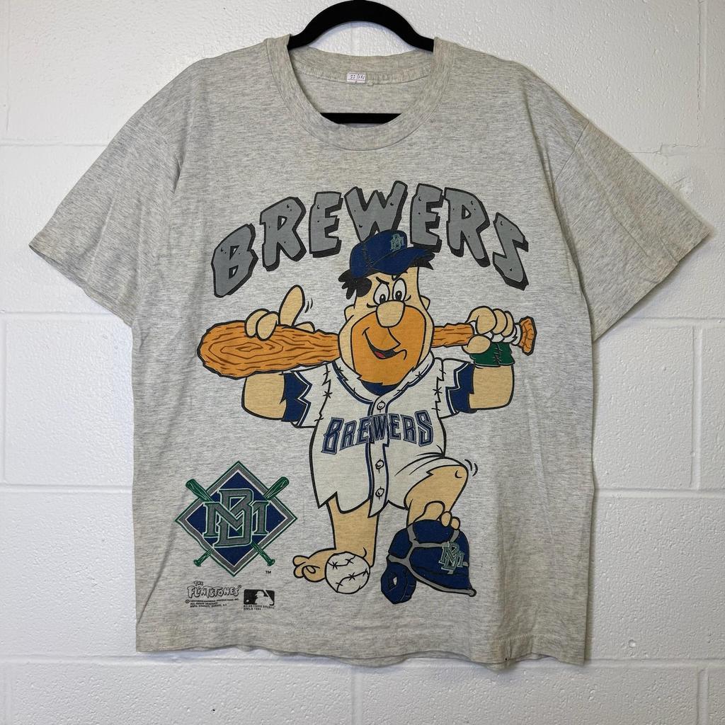 90s Milwaukee Brewers Fred Flintstones MLB T shirt Sz XL (B2838)