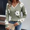 Women's Casual Fashion Elegant Floral  Knitted V-Neck Sweater