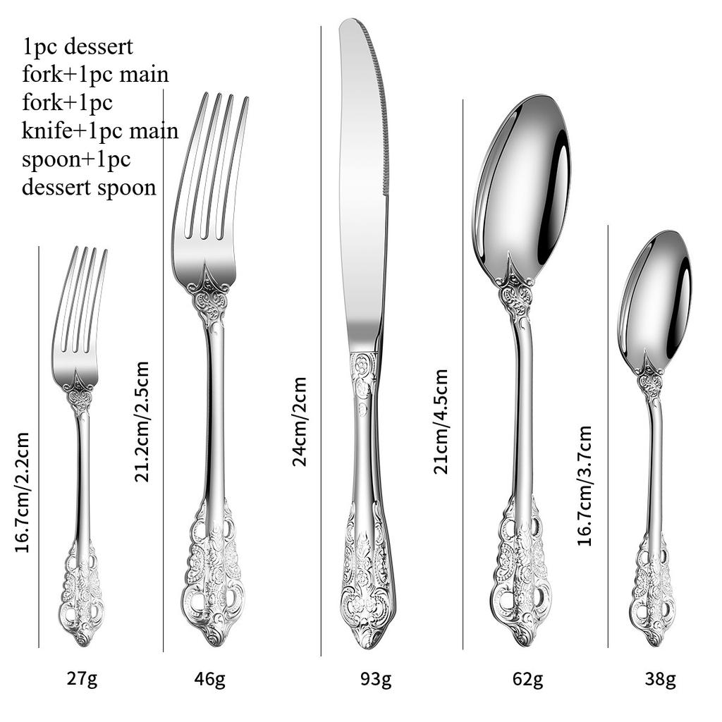 304 Palace tableware knife, fork, spoon set European retro Western tableware steak knife and fork 5-piece gold color/1pc