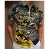 Trendy Chain Print Short Sleeve Polo Shirt, Zip Collar, Fashion Casual Top