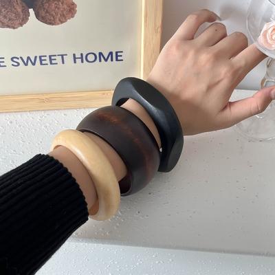 Thick Round Bracelets Wide Wooden Bangles Vintage Wood Bangles  Women Jewelry