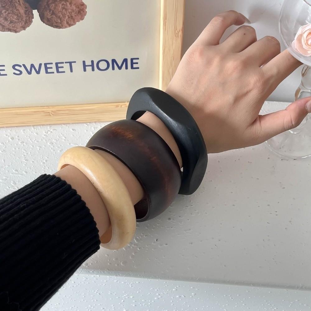 Wide Round Bracelets Geometric Wooden Bangles Vintage Wood Bangles  Gifts
