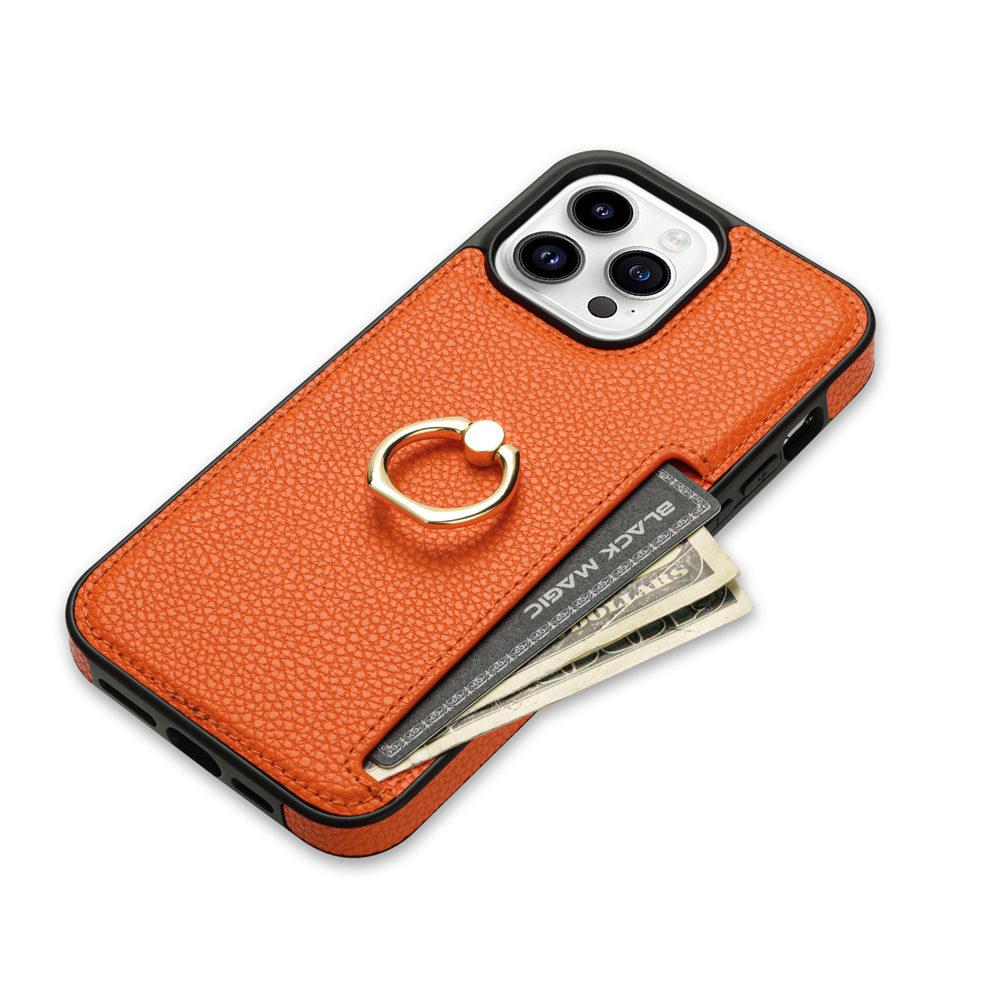 Ring Holder Cards Slot Leather Phone Case For iPhone 16 15 14 Plus 13 12 11 Pro Max XR XS 7 8 Shockproof Cover Coque