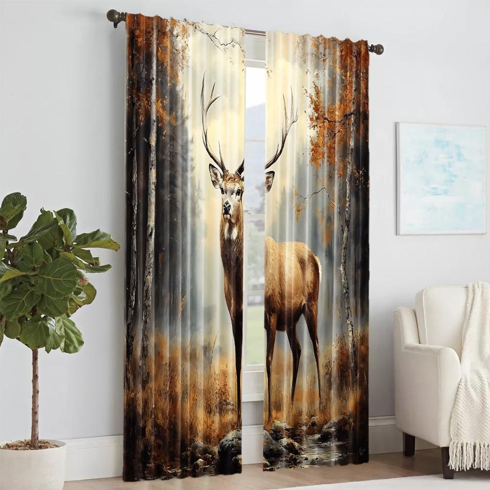 Set Of 2 Versatile Polyester Transparent Curtains Home Decoration Feet Elk Use Bedrooms Living Rooms Curtain Perfect For Great Room