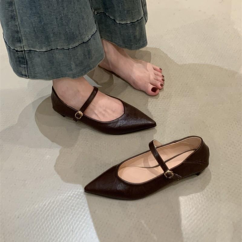 Pointed Mary Jane shoes women's shoes autumn 2025 new shallow mouth versatile thick heel with skirt one-word belt single shoes
