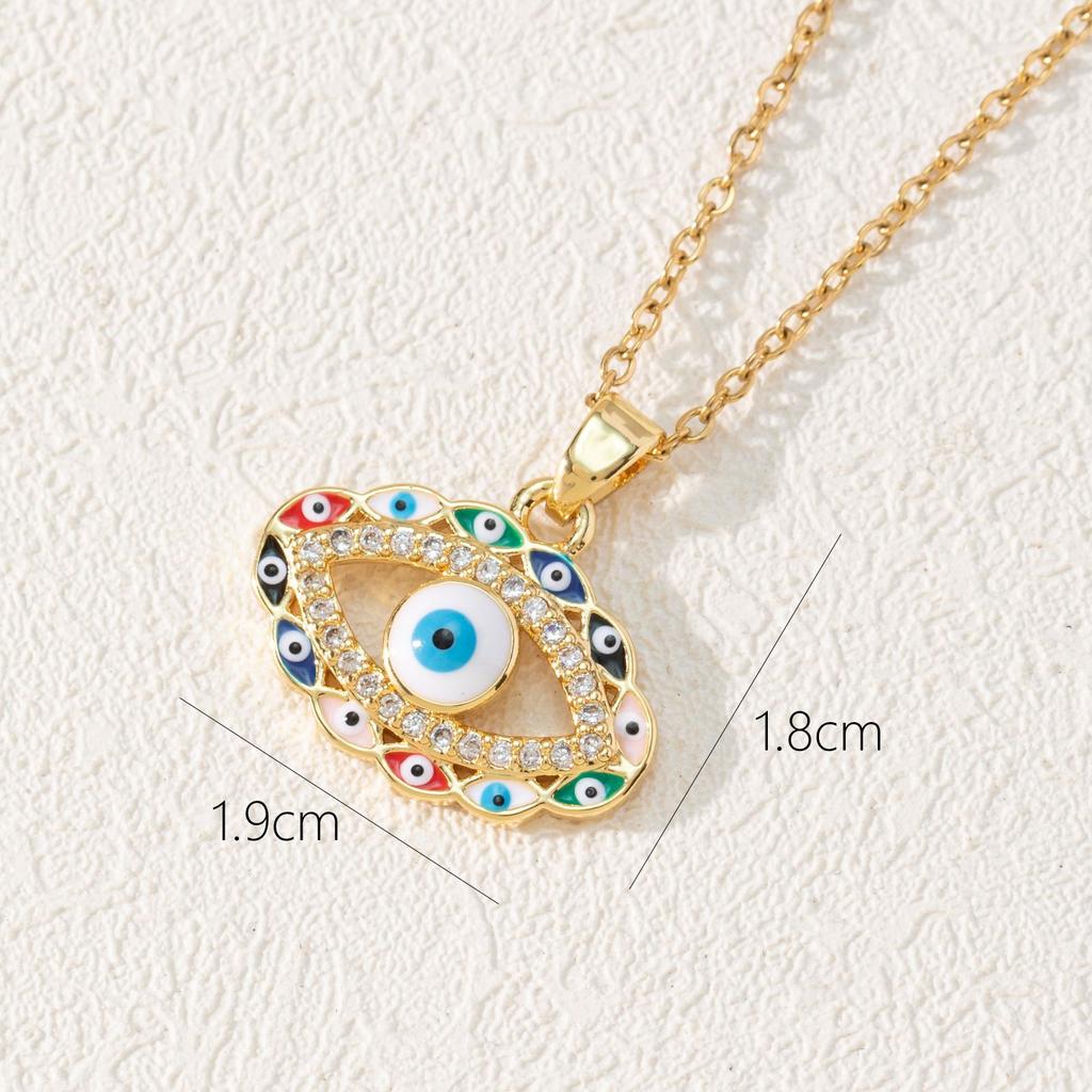 Bohemian Style Fashionable Oil Dripping Zircon Eye Pendant Necklace for Women New Clavicle Chain