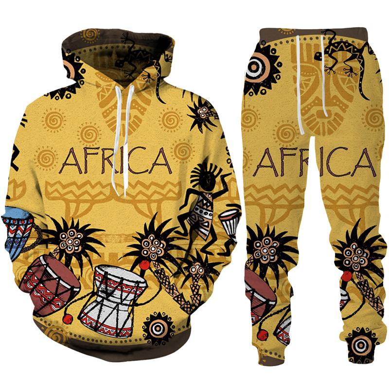 Frühling Herbst Afrikanischer Stil 3D Druck Trainingsanzug Set Mann Frau Hoodie + Hose 2-teilige Sets Dashiki Ethnisch Lässig Pullover Streetwear