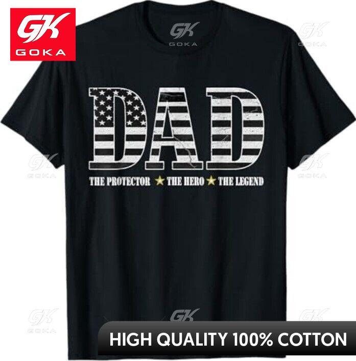 Dad The Protector Hero Legend American Flag Dad Fathers Day Funny Cotton Material Graphic T Shirt All Season Comfort S