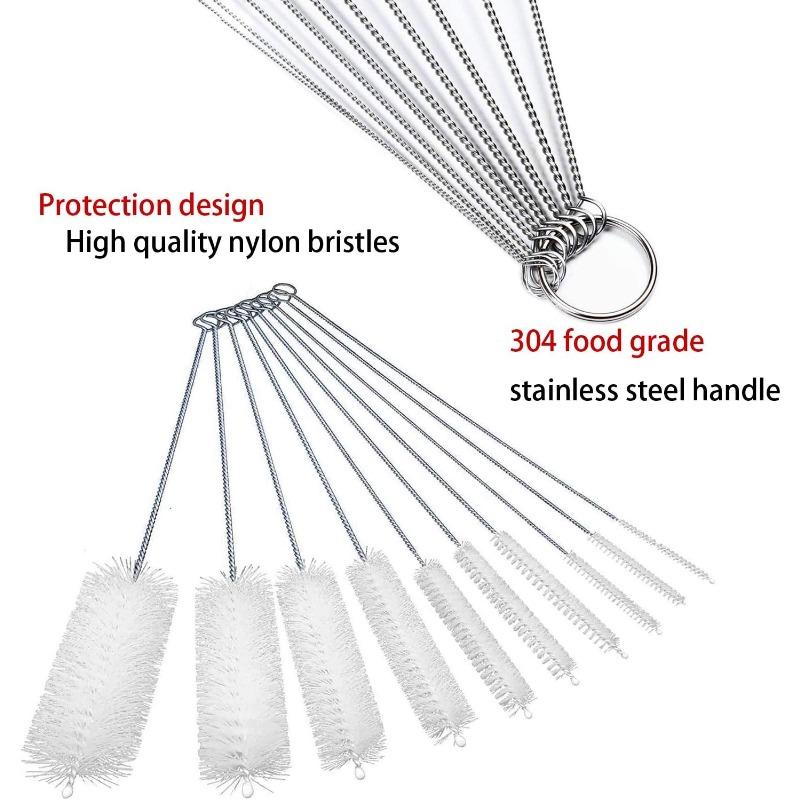 10PCS Long Straw Brush, Nylon Pipe Tube Cleaner 8-ihch 10 Different Diameters