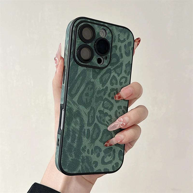 Luxury Colorful Leopard Pattern Leather Phone Case For iPhone 16 15 14 Plus 13 12 11 Pro Max Matte Shockproof Soft Bumper Cover