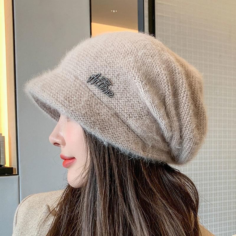 Winter new hat women's autumn and winter rabbit wool knitted hat high-grade double-layer thickened cold-proof headgear