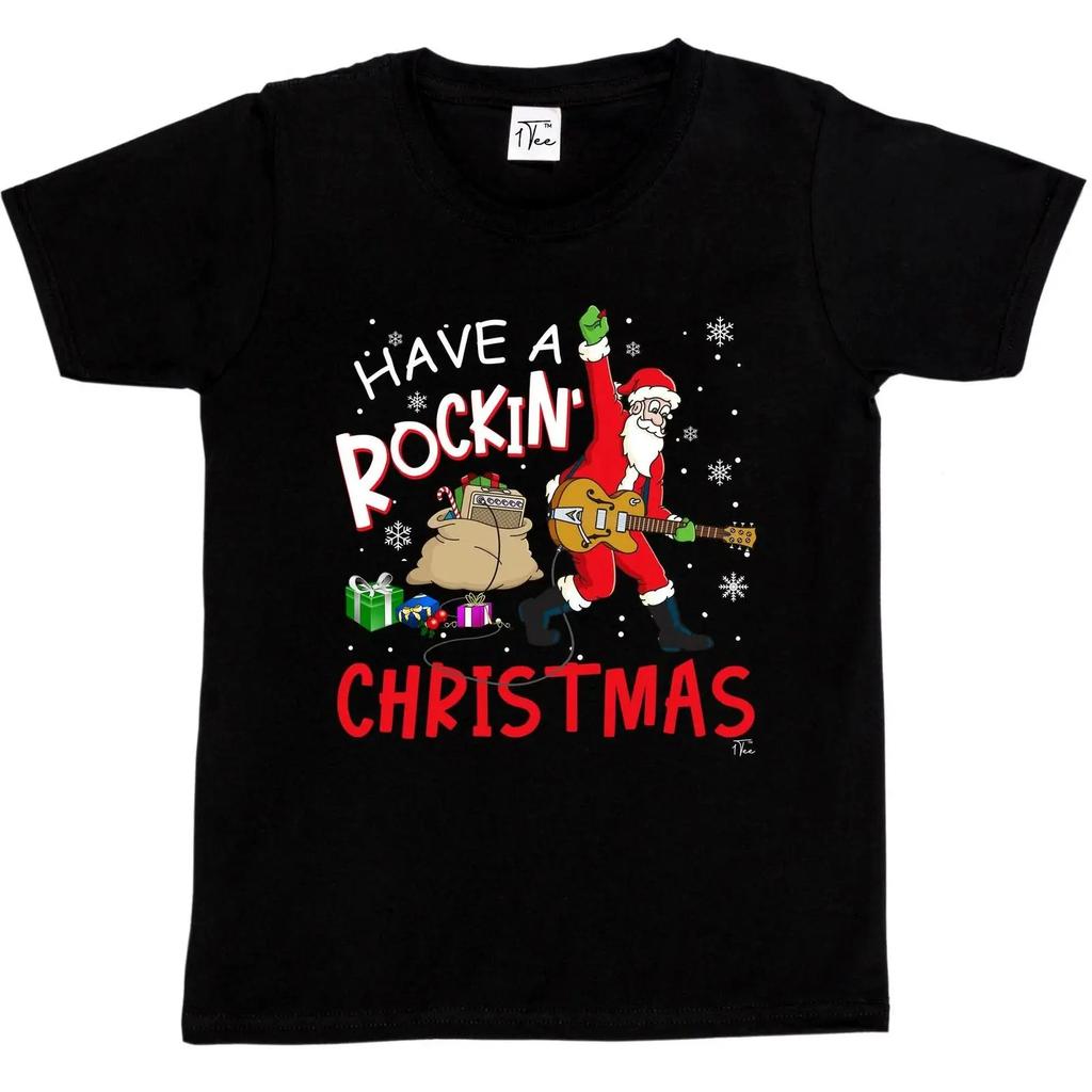 1 T Shirt For Girls Have A Rockin Christmas Santa Claus Vintage Breathable Homme Casual Stretched Slightly Graphic