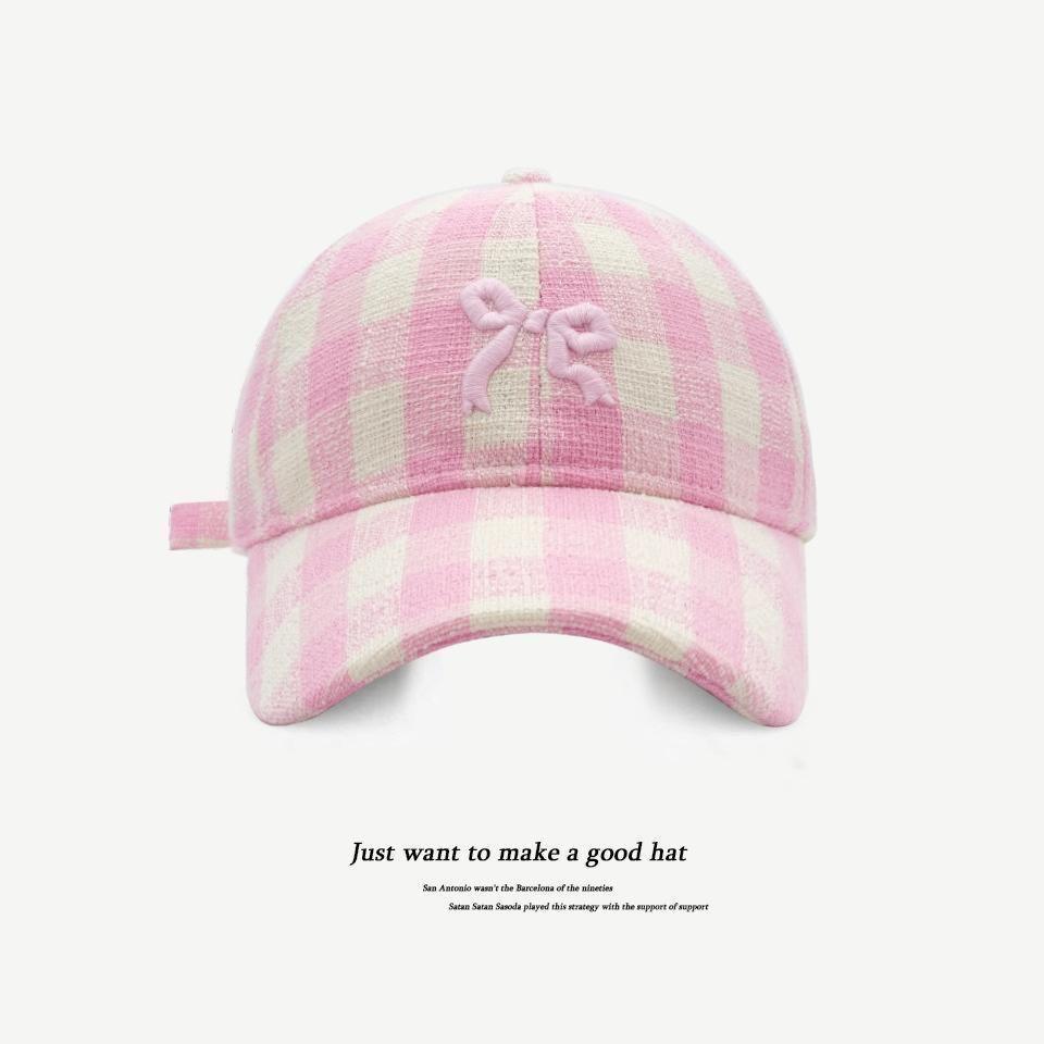 2025 Spring/Summer Women's Plaid Bow Sun Protection Baseball Cap with Embroidery